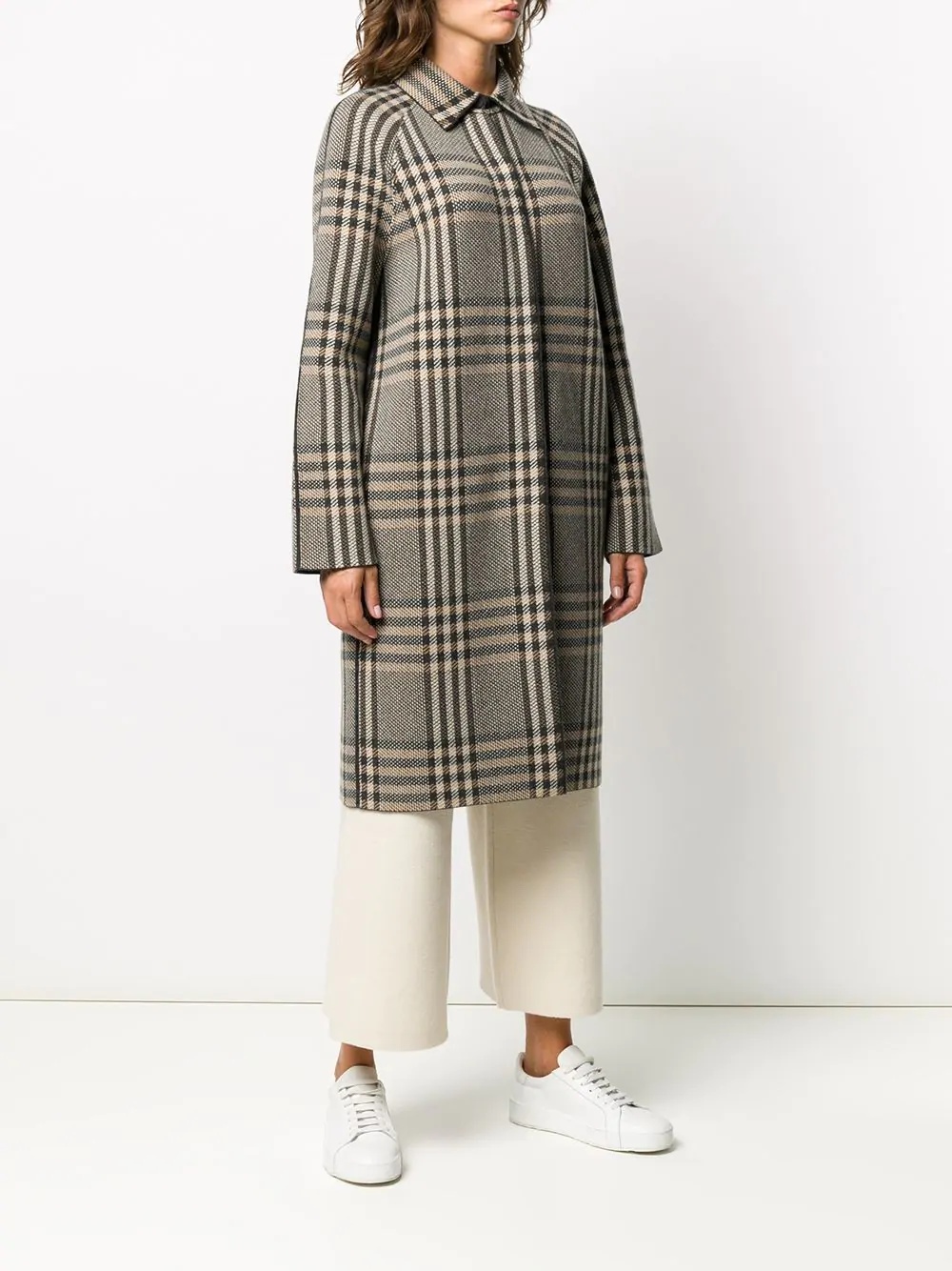 spread-collar check coat - 3