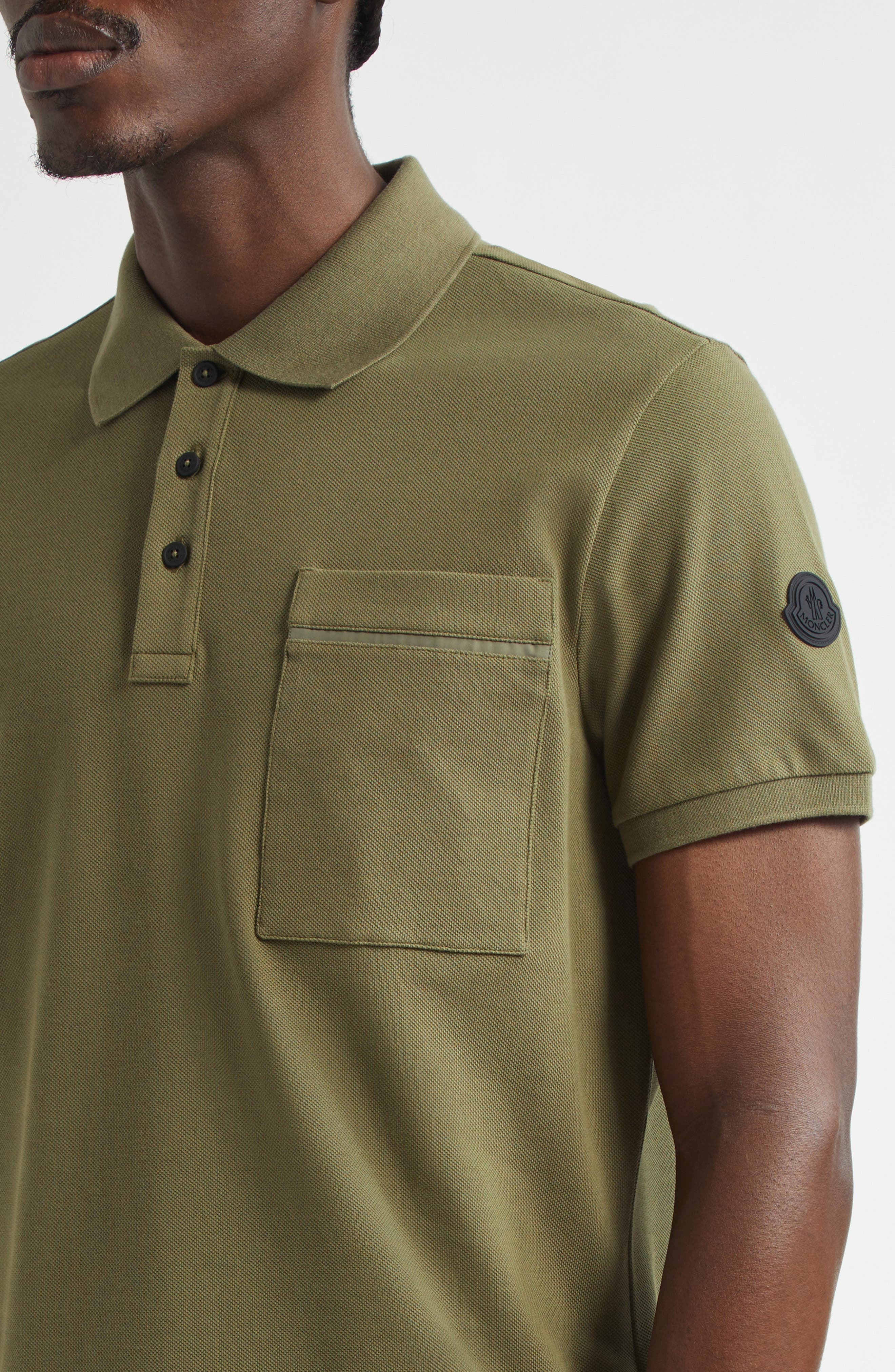 Moncler Logo Patch Cotton Piqué Polo in Smokey Olive at Nordstrom - 4