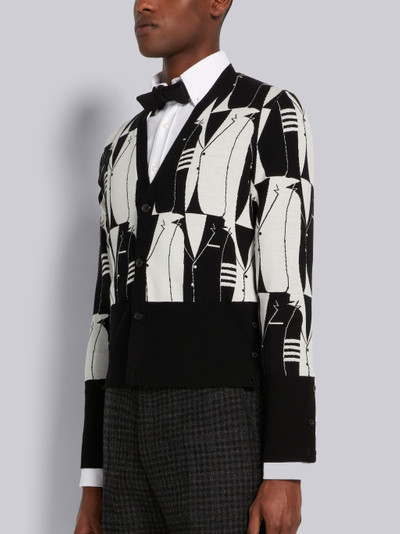 Thom Browne Black and White Suit Motif Jacquard Sustainable Fine Merino Wool Cardigan outlook