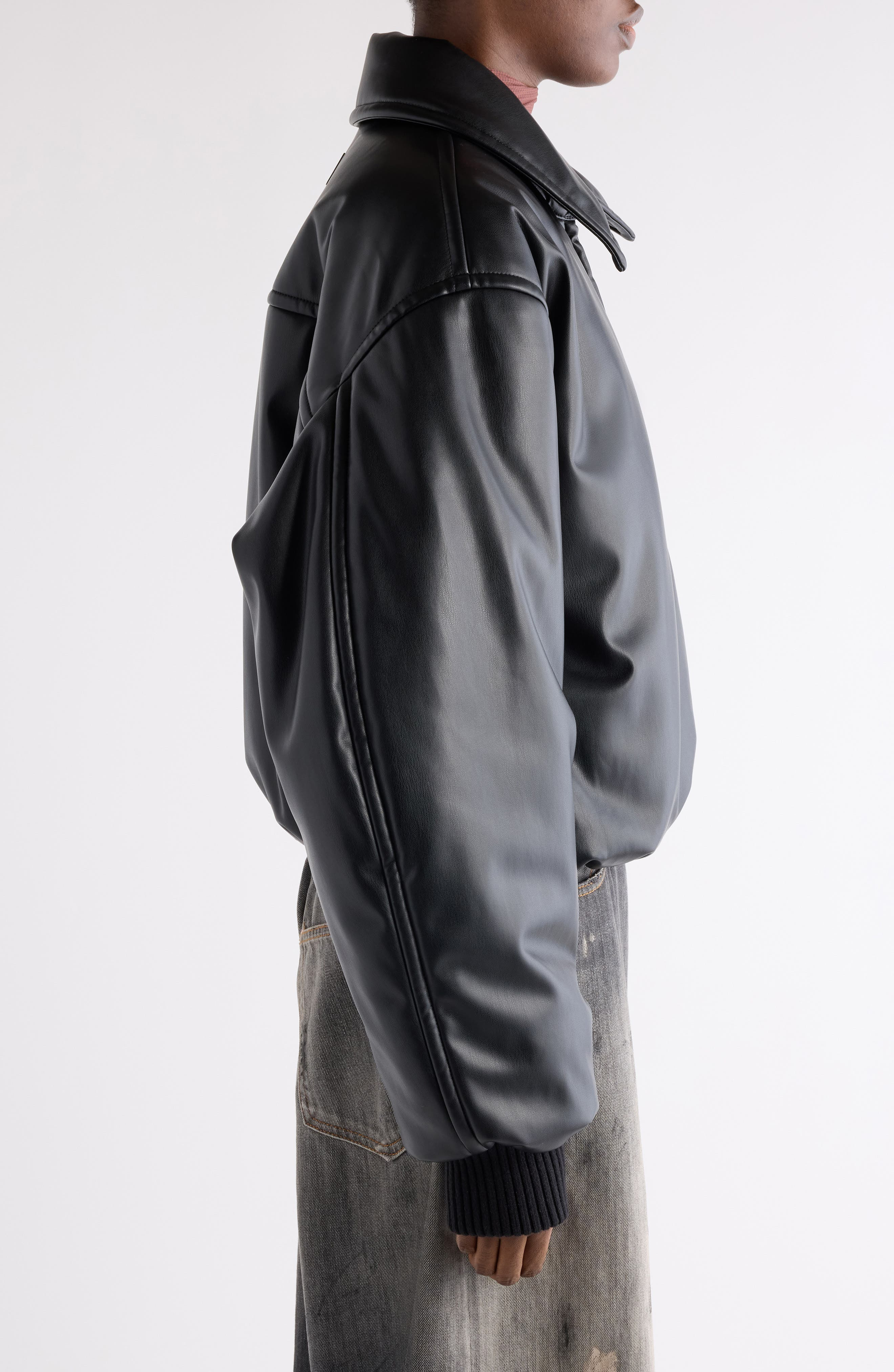 Acne Studios Onnea Faux Leather Bomber Jacket in Black at Nordstrom - 4
