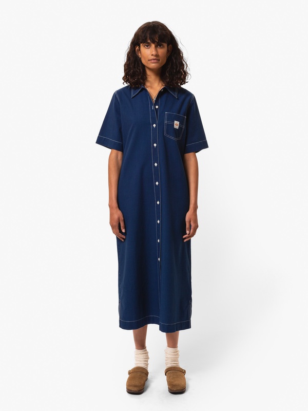 Danielle Indigo Cotton Dress Blue - 5