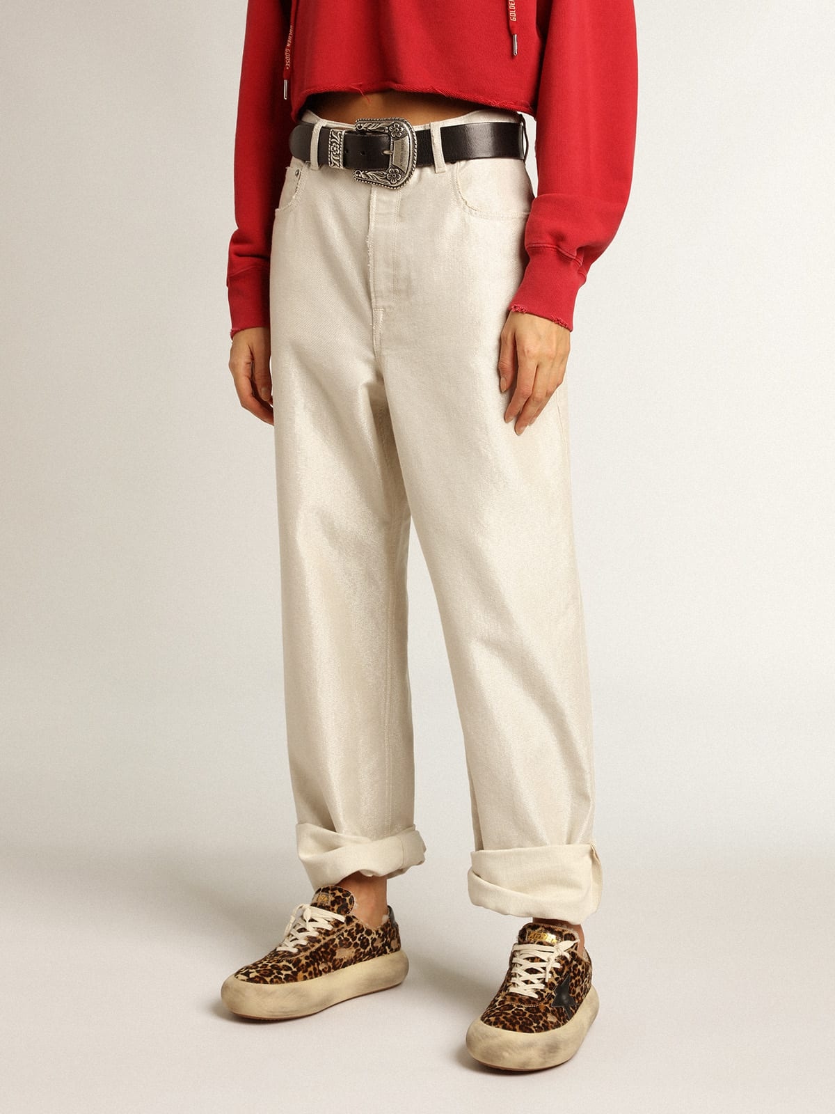 Golden white denim pants - 2