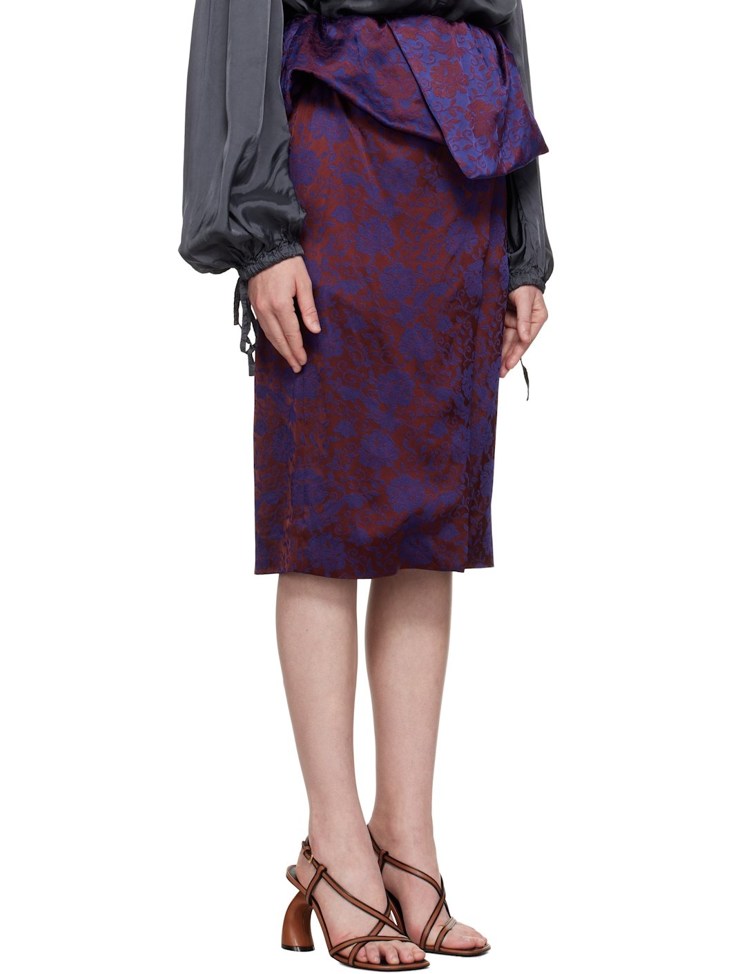 Purple & Burgundy Jacquard Peplum Midi Skirt - 2