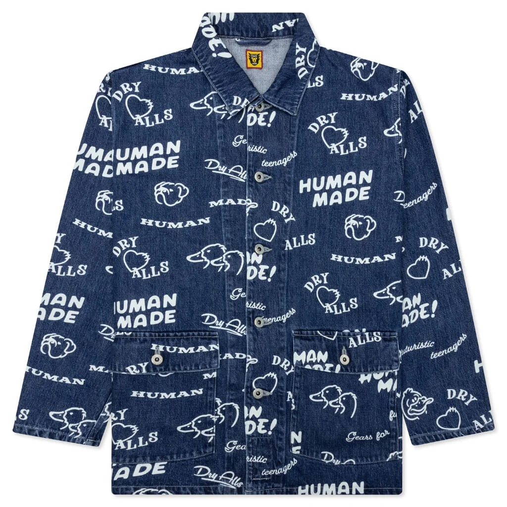 all-over print denim jacket - 1