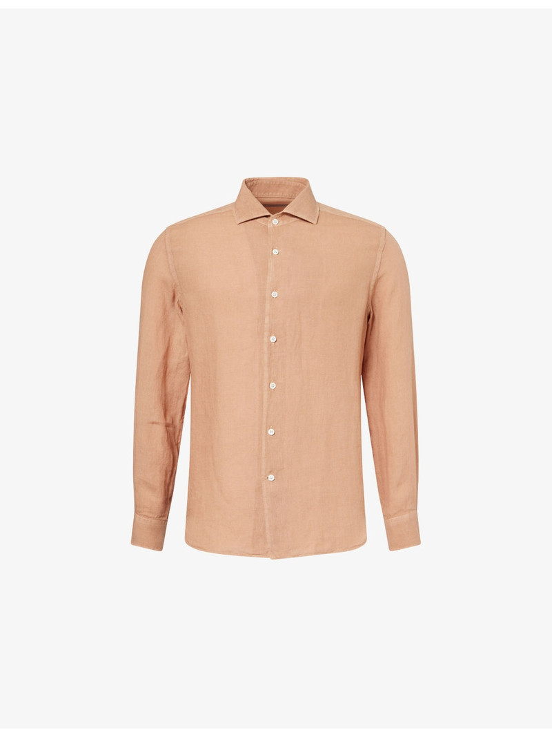 Regular-Fit Logo-Embroidered Linen Shirt 1