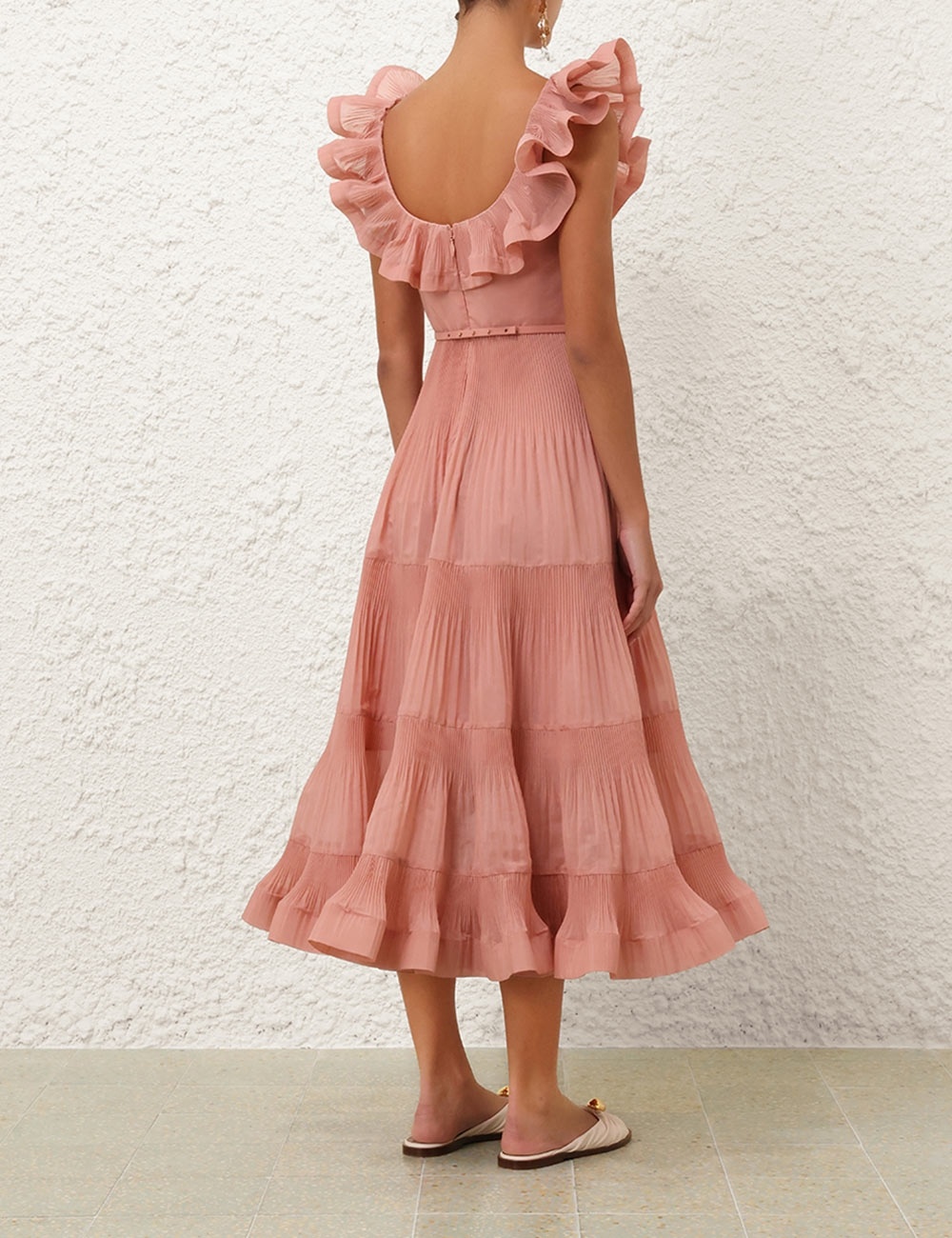 Zimmermann PLEATED FRILL MIDI DRESS | REVERSIBLE