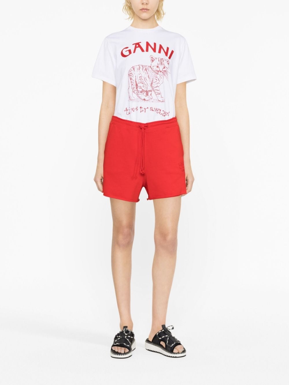 logo-embroidered cotton track shorts - 2