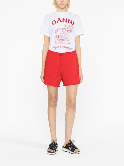 GANNI logo-embroidered cotton track shorts outlook