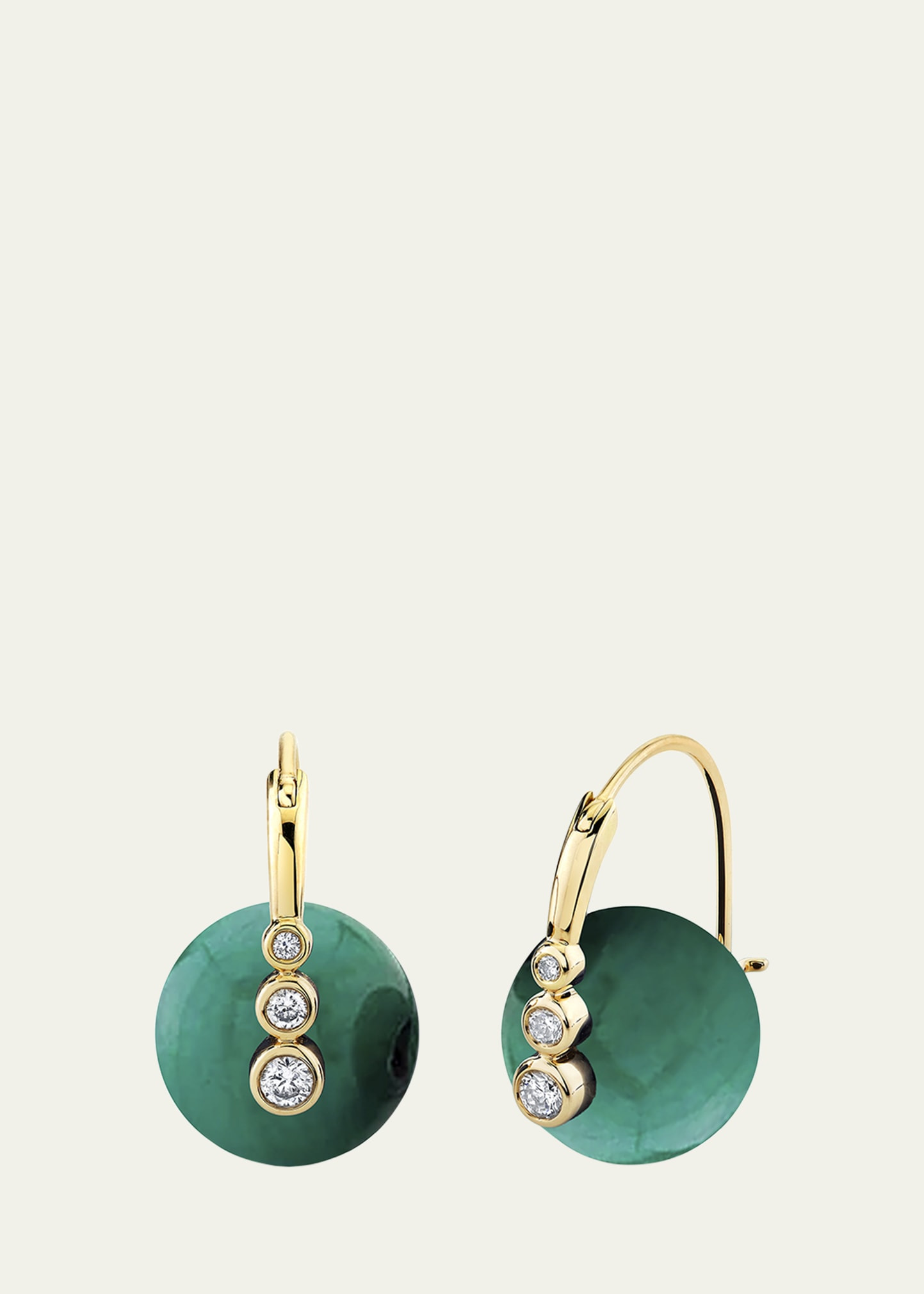 14K Yellow Gold Graduated Diamond Bezel Malachite Bead Earrings - 1