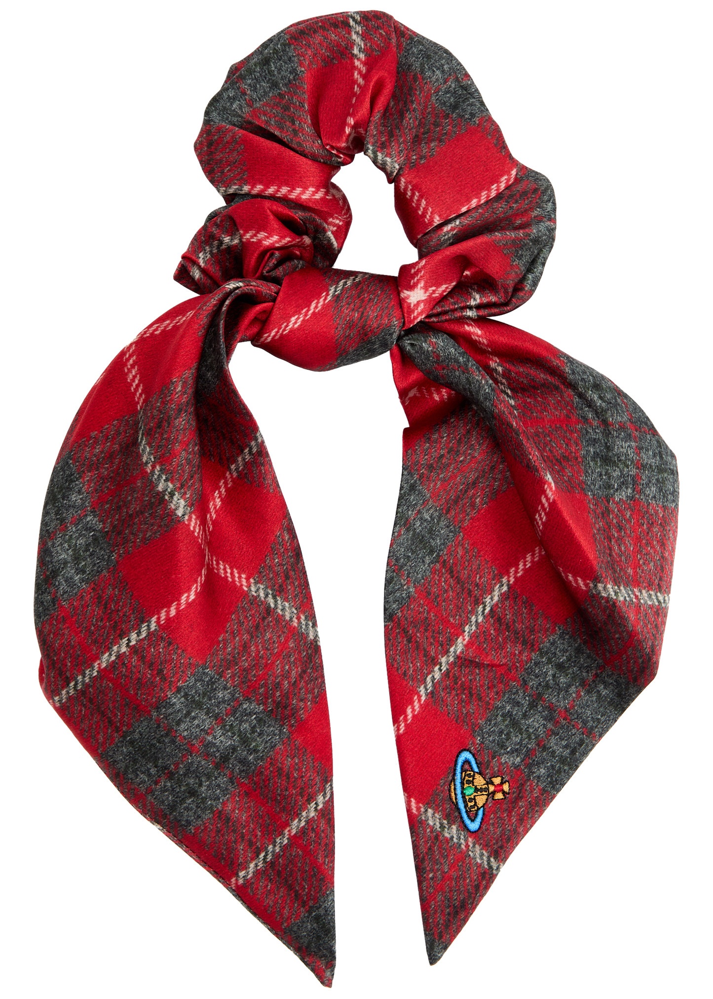★Vivienne Westwood★ 25SS ORB Tartan Print Scrunchie 810200 Vivienne Westwood Tartan orb-embroidered silk scrunchie