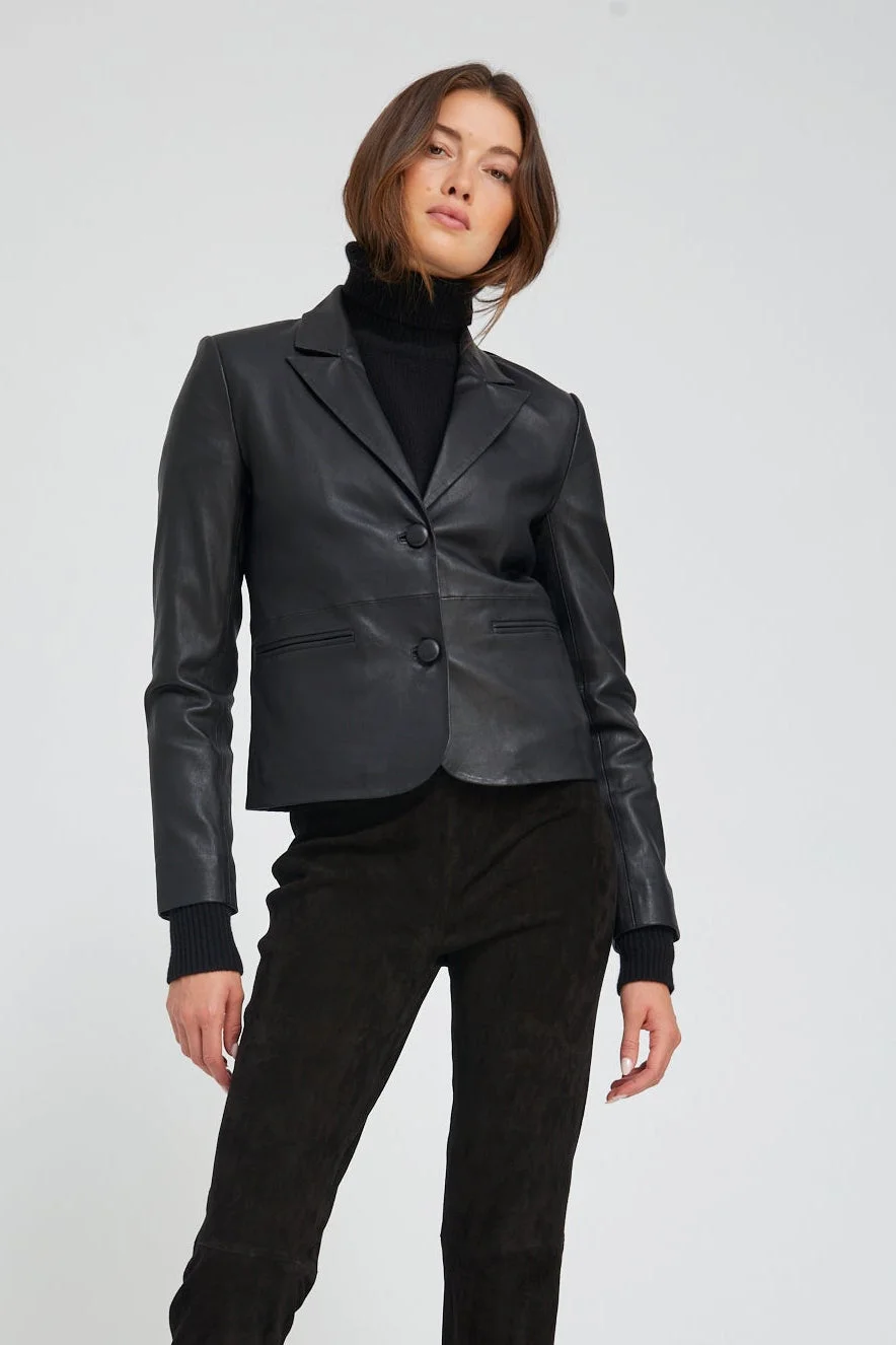 BLACK LEATHER CLAIRE BLAZER - 1
