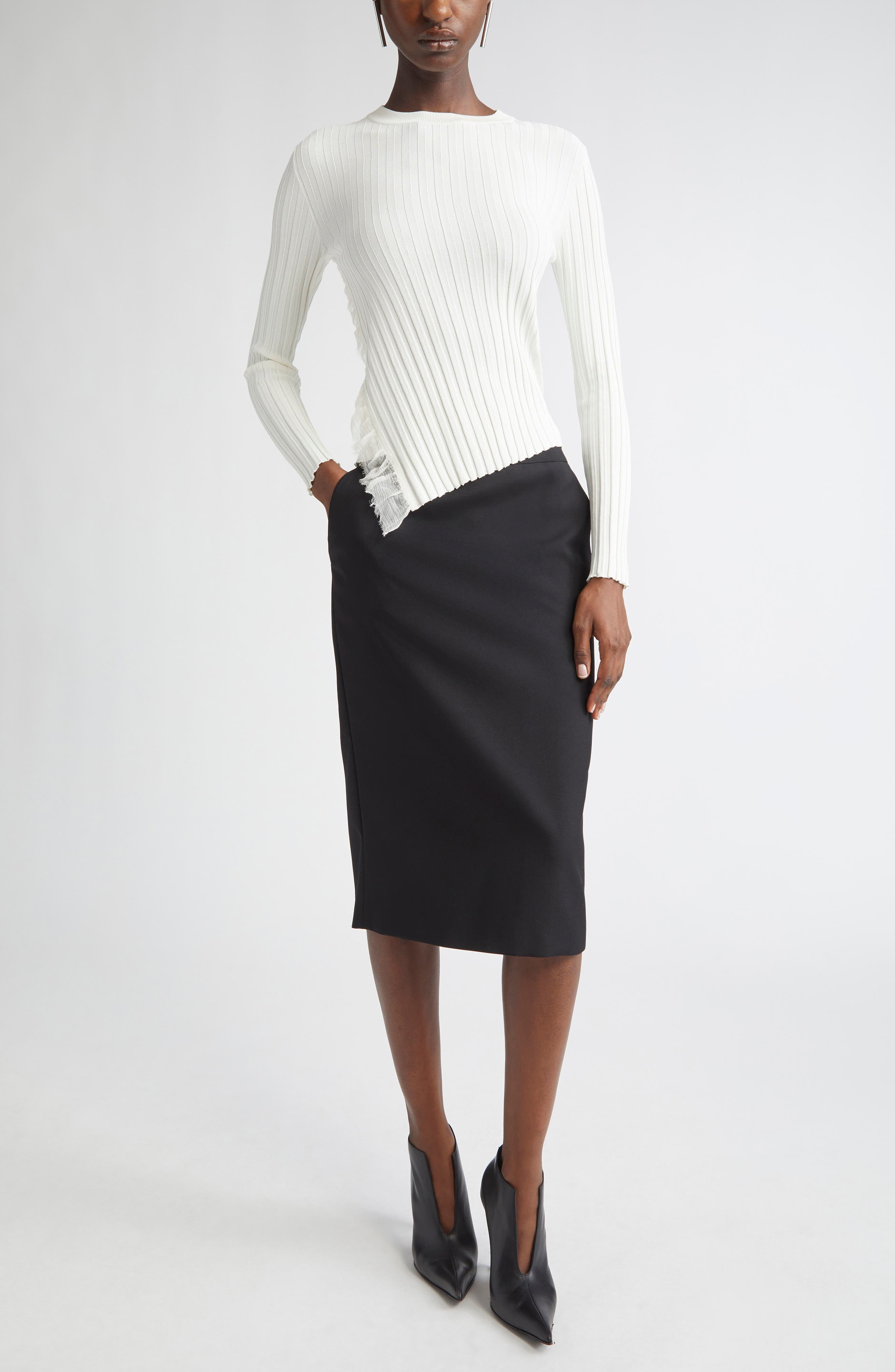 McQueen Back Button Wool Gabardine Pencil Skirt in Black at Nordstrom - 2