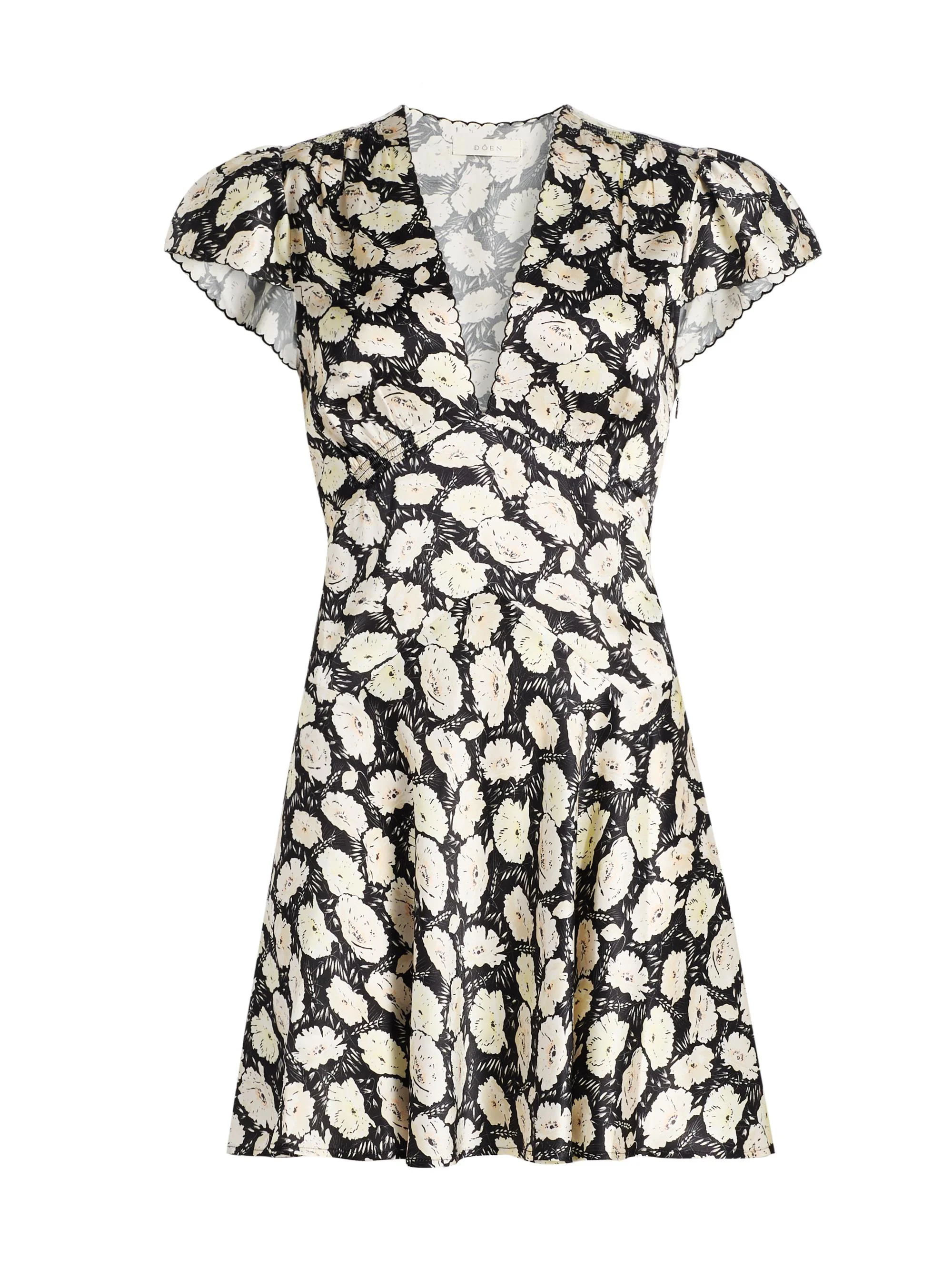 Women's Dianne Floral V-Neck Minidress - Noir Fleurs Danemone - 1