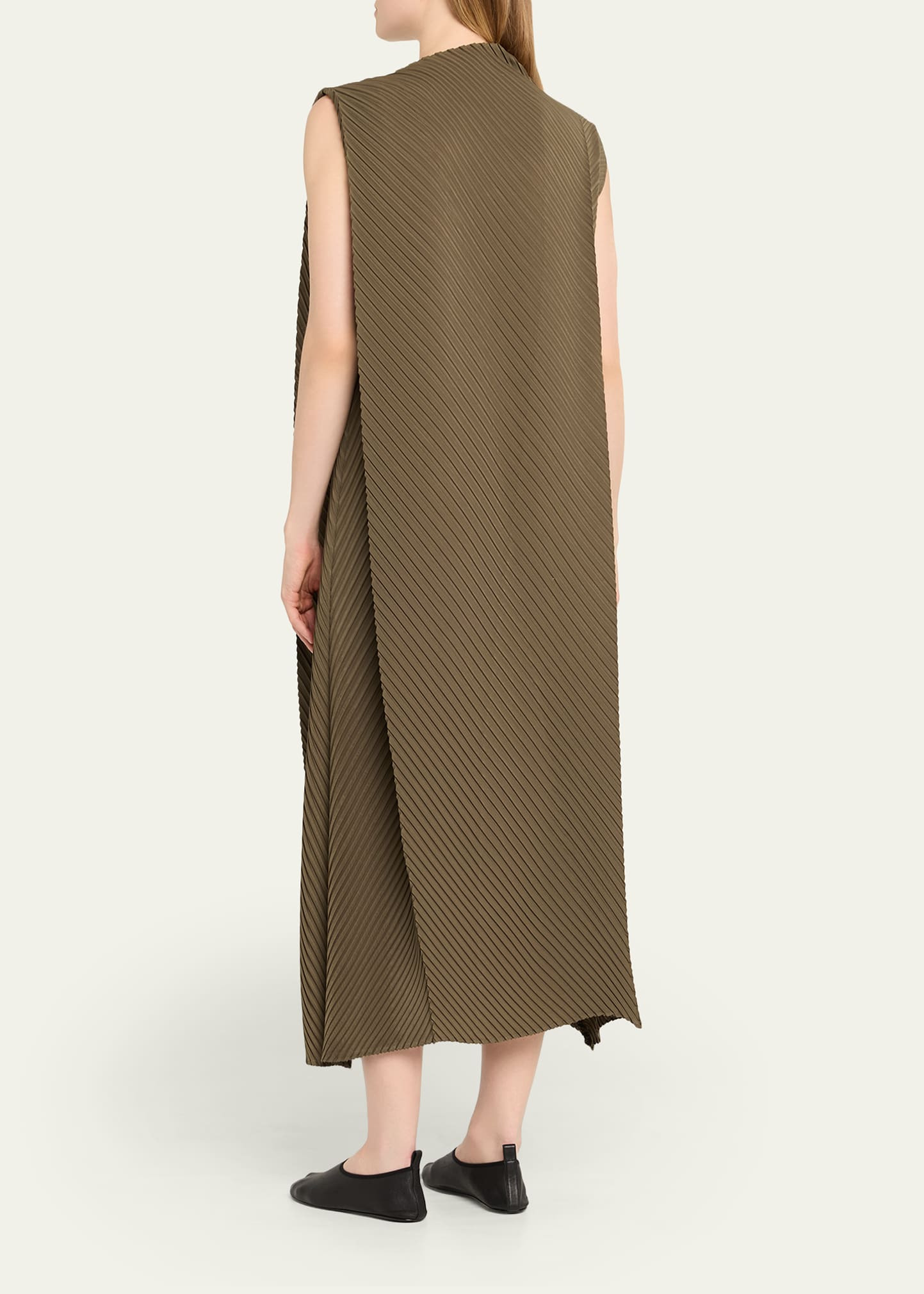 Soft Fold Pleats Sleeveless Midi Dress - 3