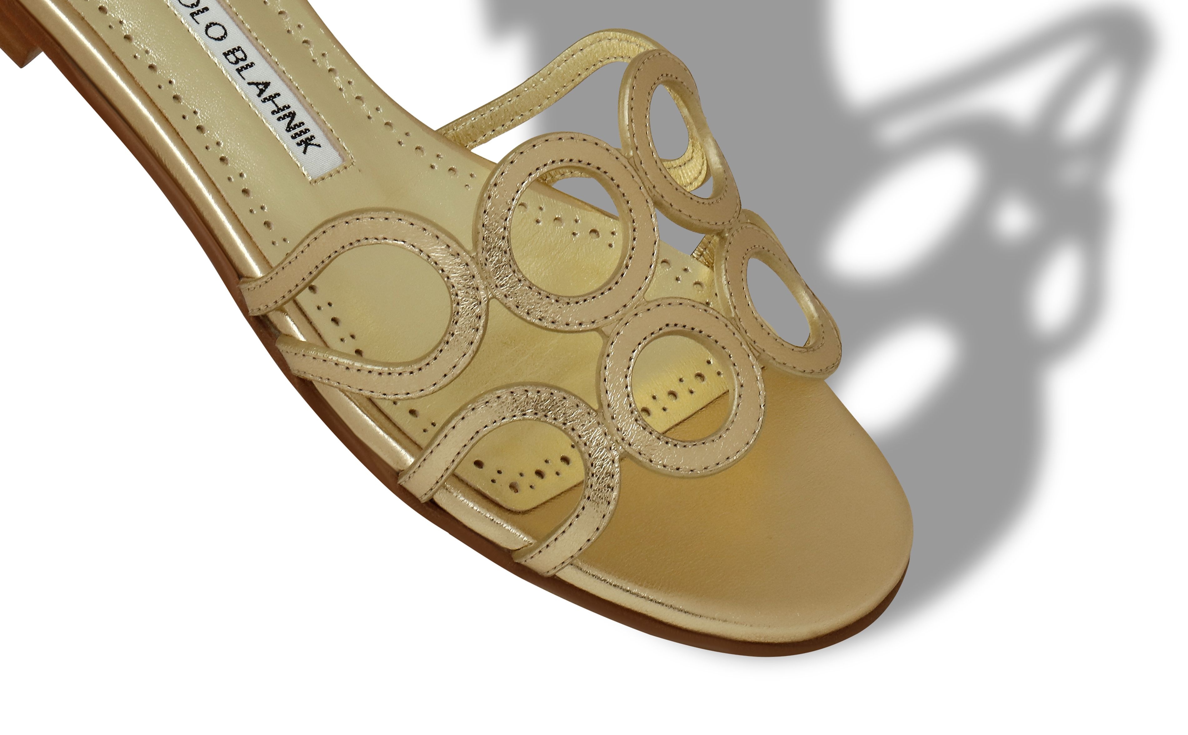 Gold Nappa Leather Open Toe Flat Mules - 4
