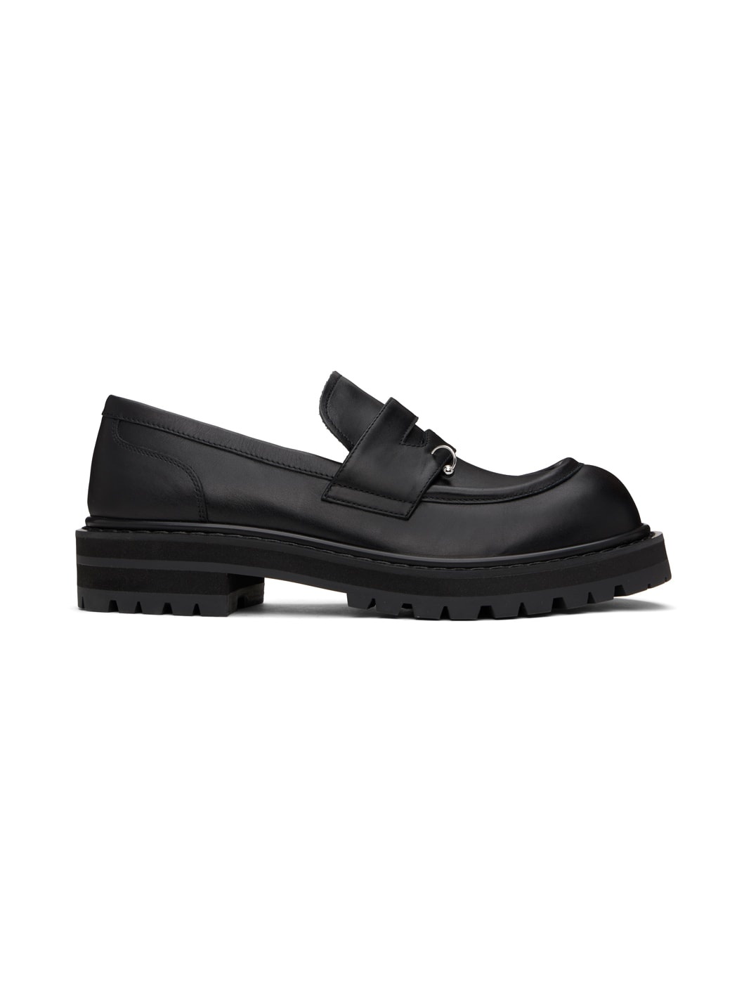 Black Leather Chunky Loafers - 1