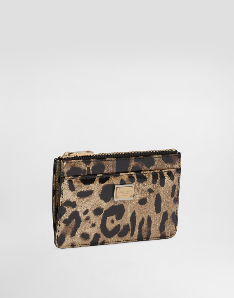 Dolce & Gabbana Medium leopard-print polished calfskin card holder with zipper outlook
