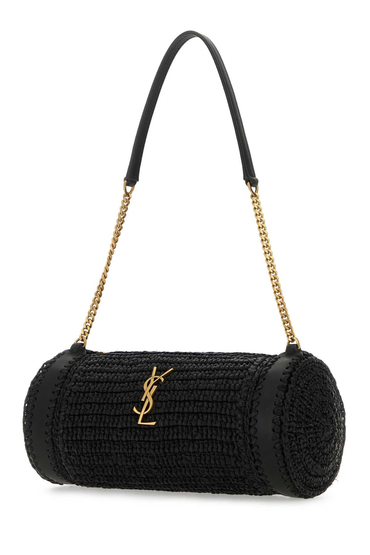 Saint Laurent Women Black Raffia And Leather Cassandre Shoulder Bag - 2