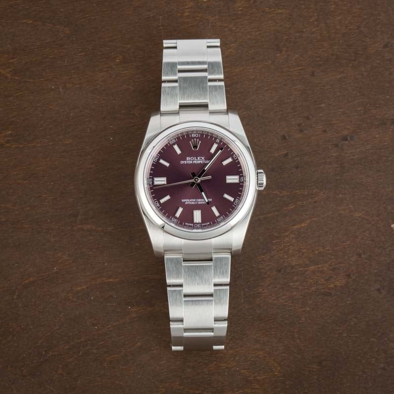 Pre-owned Rolex Oyster Perpetual 116000 Red Grape Dial - 5