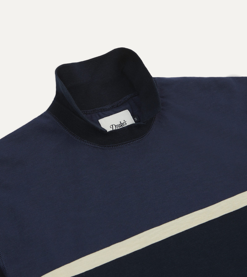 Navy and Ecru Stripe Mock Collar Long-Sleeve Jersey 4