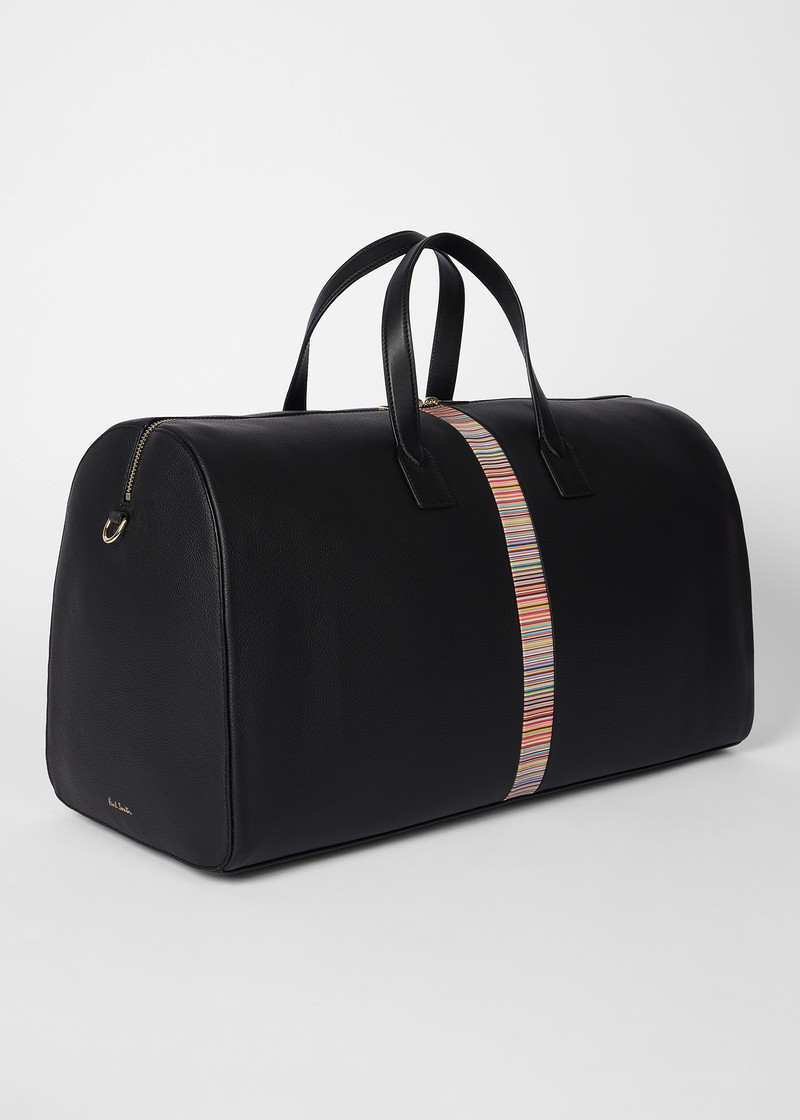 Black Leather 'Signature Stripe' Trim Holdall 5