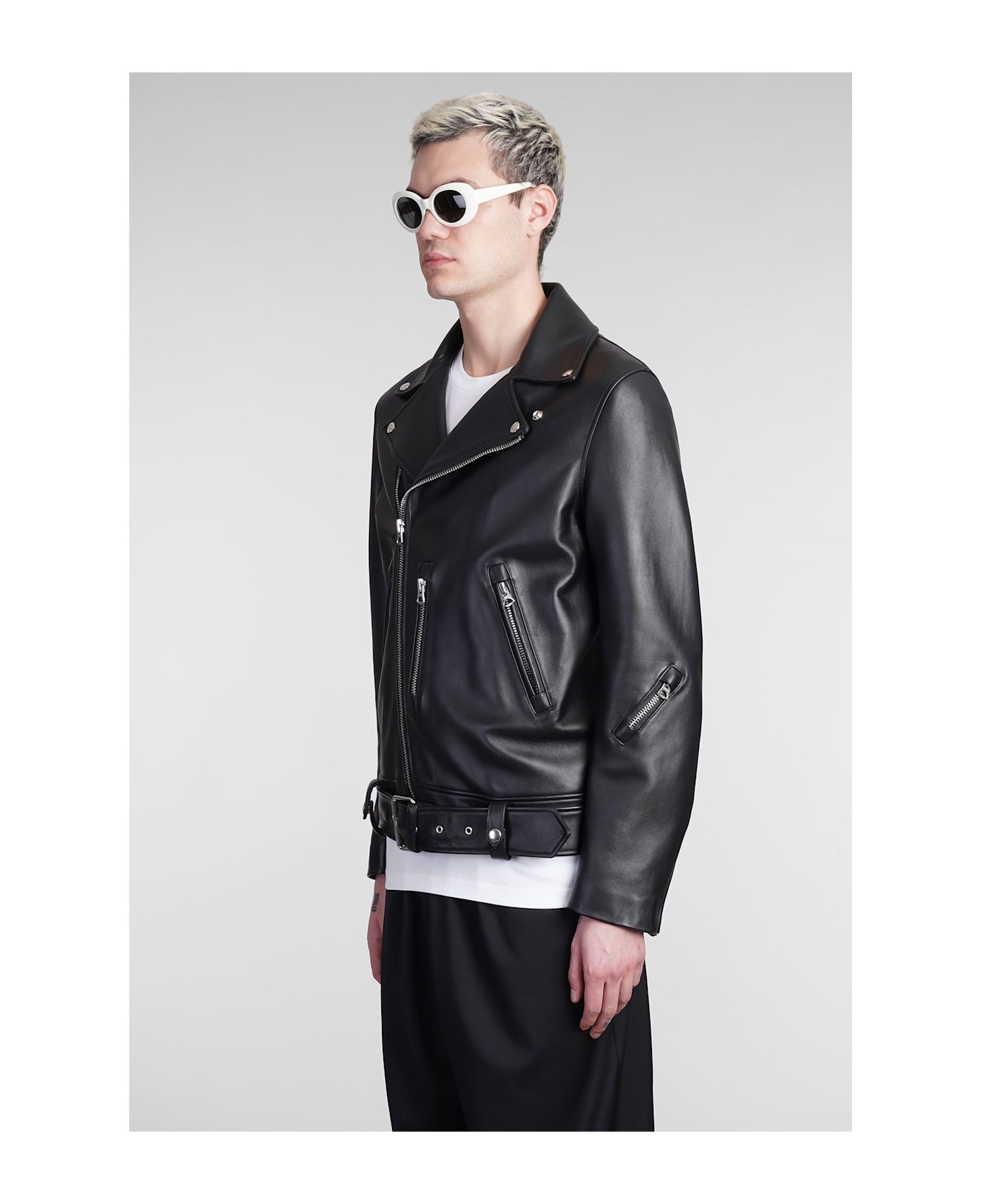 Nate Clean Biker Jacket In Black Leather - 4