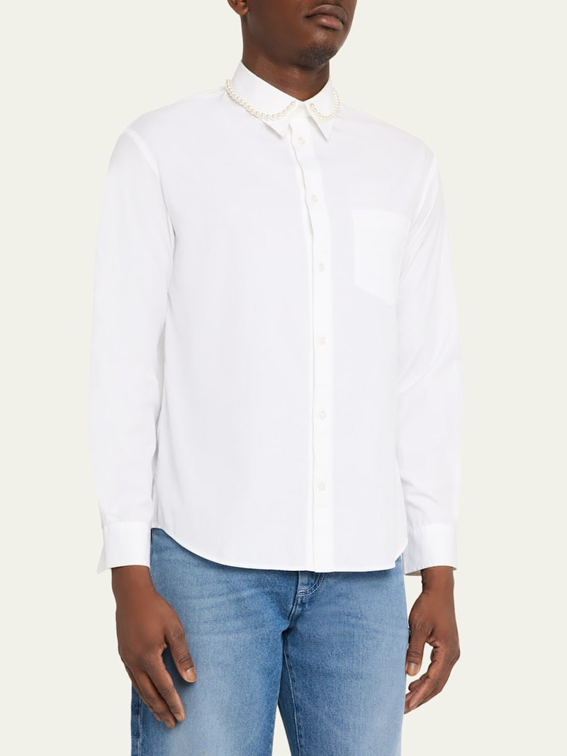 Men's Pearly-Collar Cotton Button-Down Shirt 4