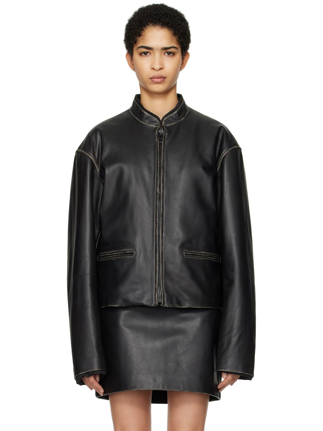 Black "Uma" Leather Biker Jacket - 1