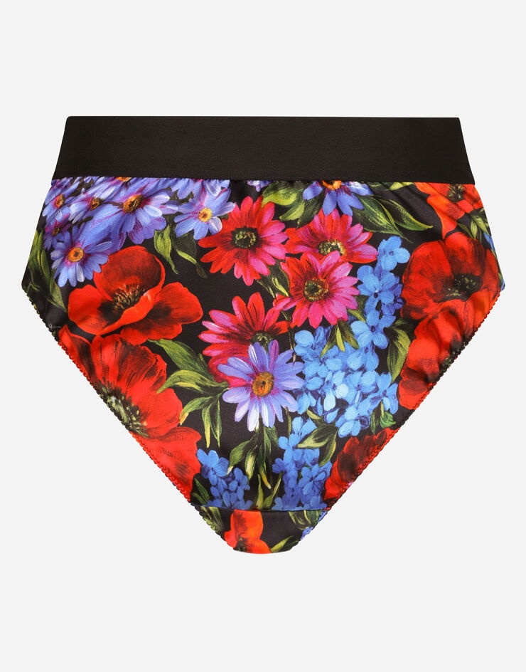 High-waisted satin briefs with meadow print - 3