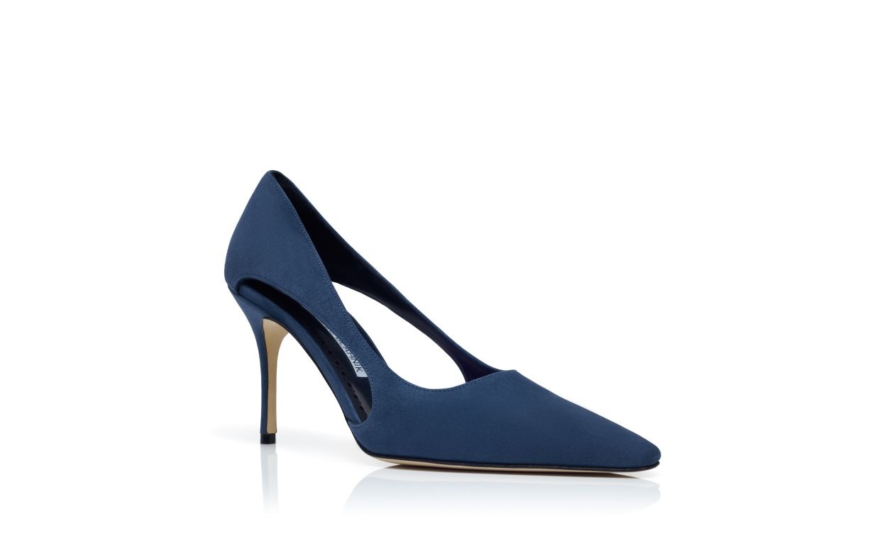 Navy Blue Suede Cut Out Detail Pumps - 3