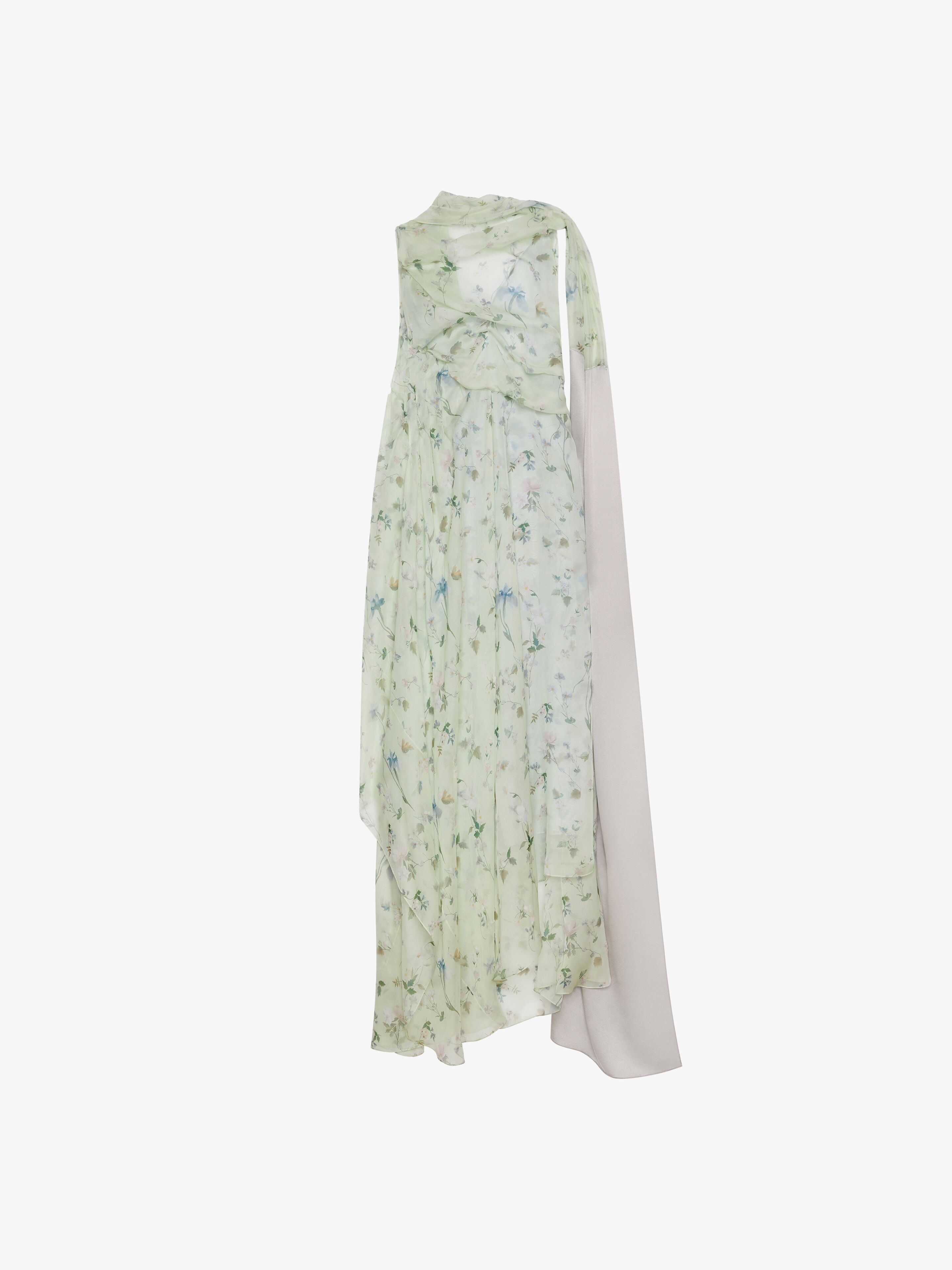 PRINTED DRAPED DRESS IN SILK CHIFFON WITH LAVALLIÈRE - 1