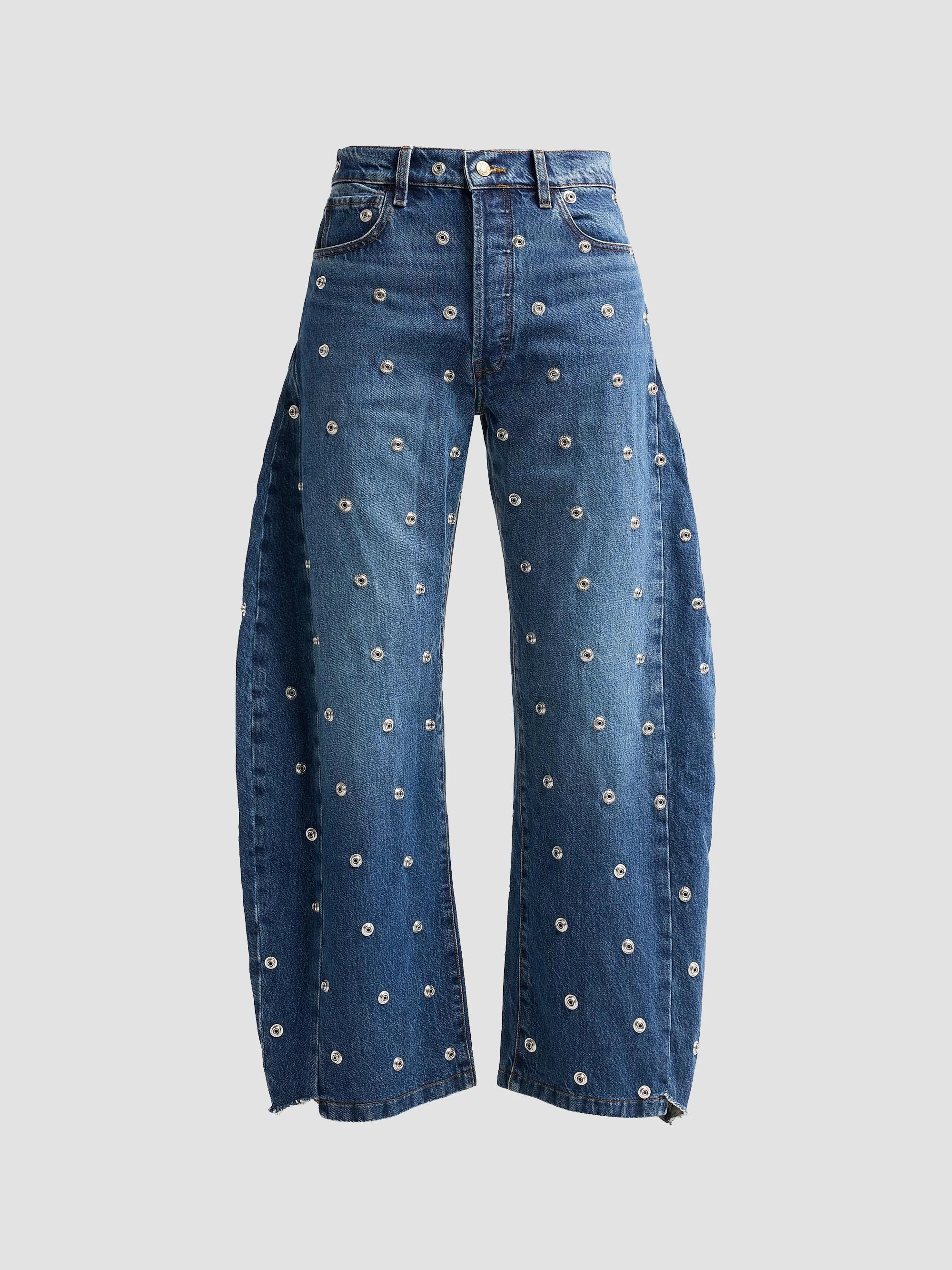 A. W.A. K.E. MODE Women's Studded Barrel-Leg Jeans - Blue - 1