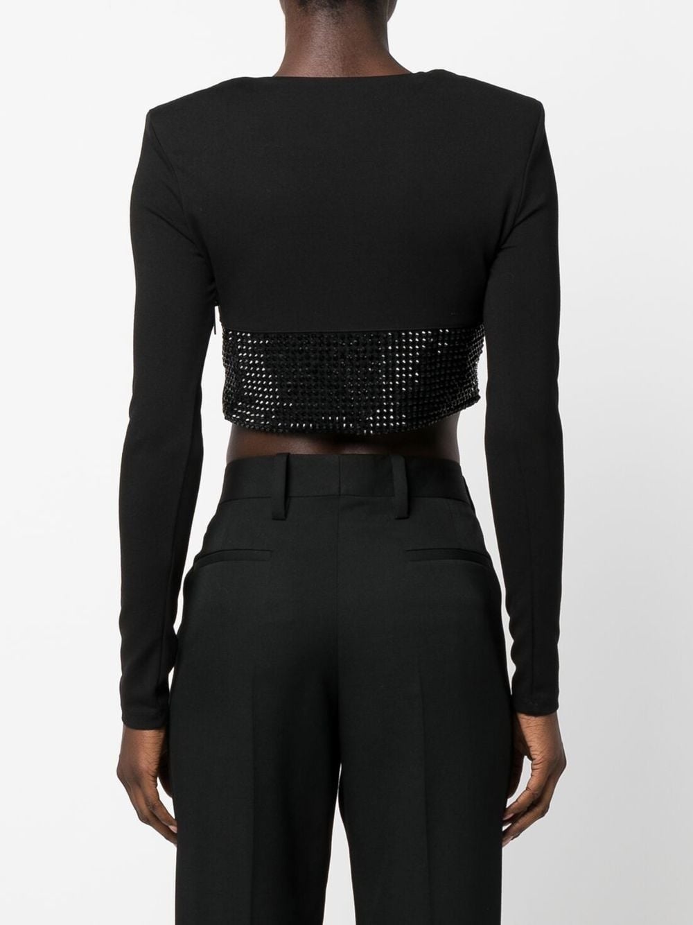 crystal-embellished cropped long-sleeved top - 4