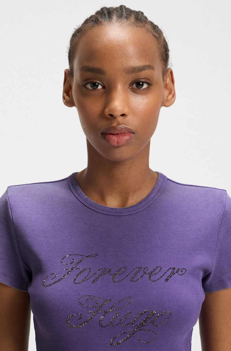 RHINESTONE-LOGO SLIM-FIT T-SHIRT IN STRETCH COTTON 5