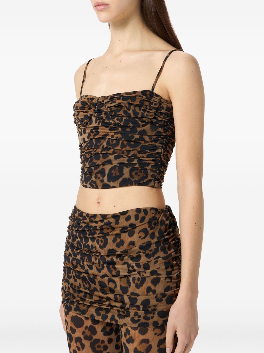 ruched leopard-print cropped top - 3