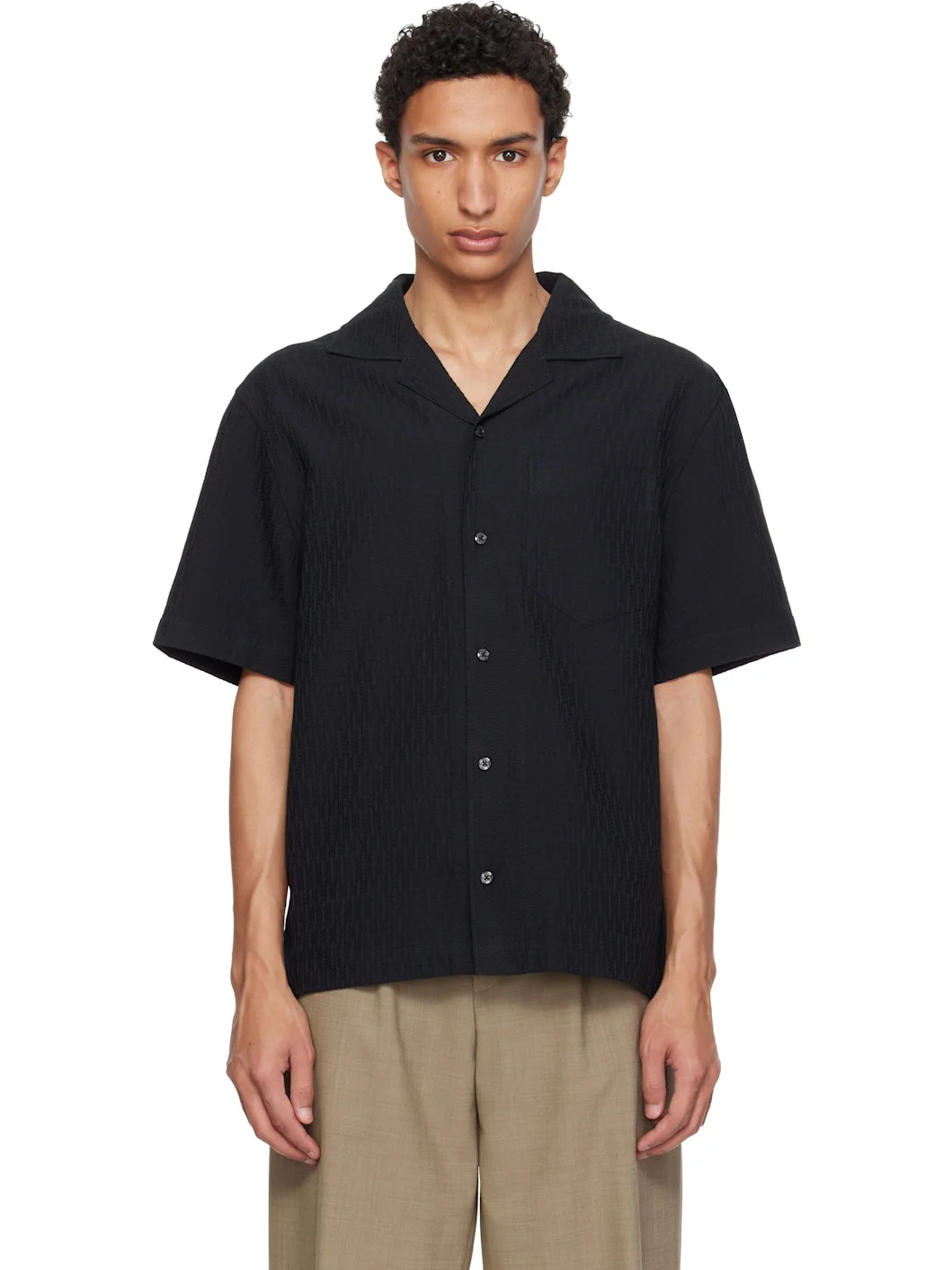Black Oversized-Fit Structured Cotton Shirt - 1