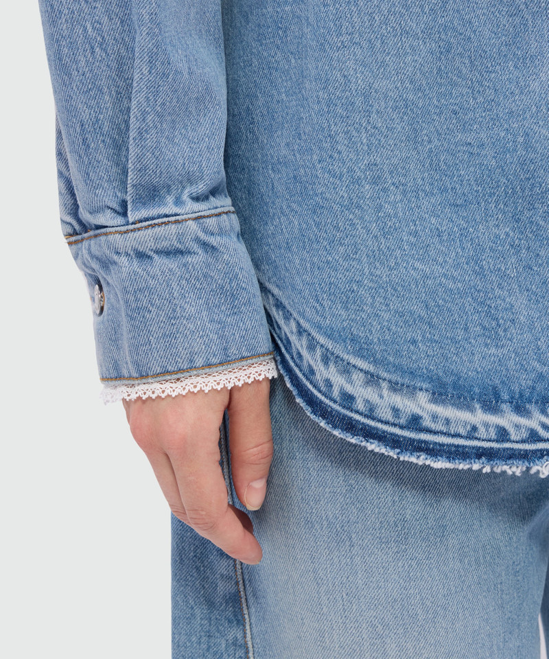 Stone-washed denim shirt with lace detail on the cuffs 5