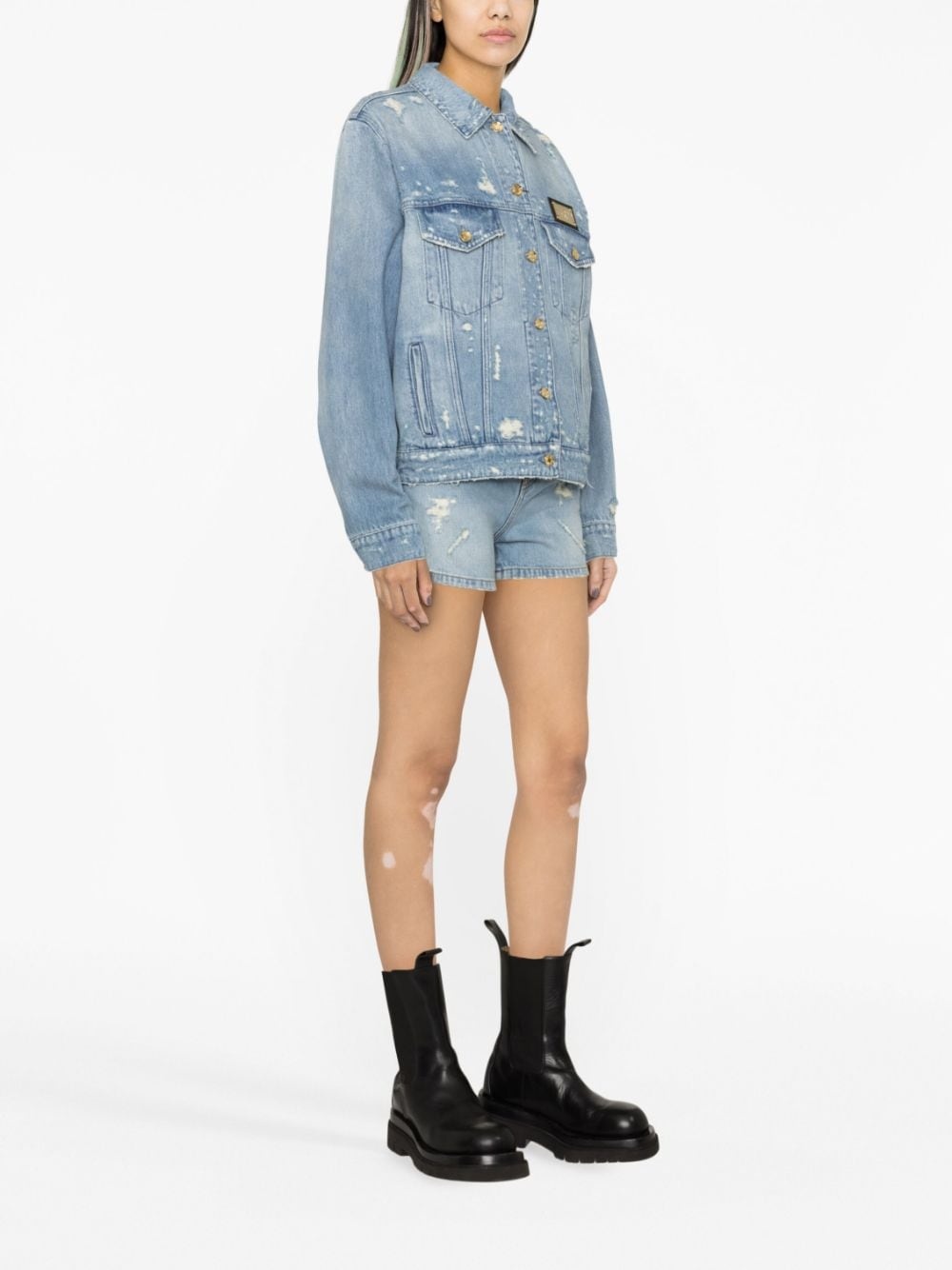logo-plaque stonewashed denim jacket - 3
