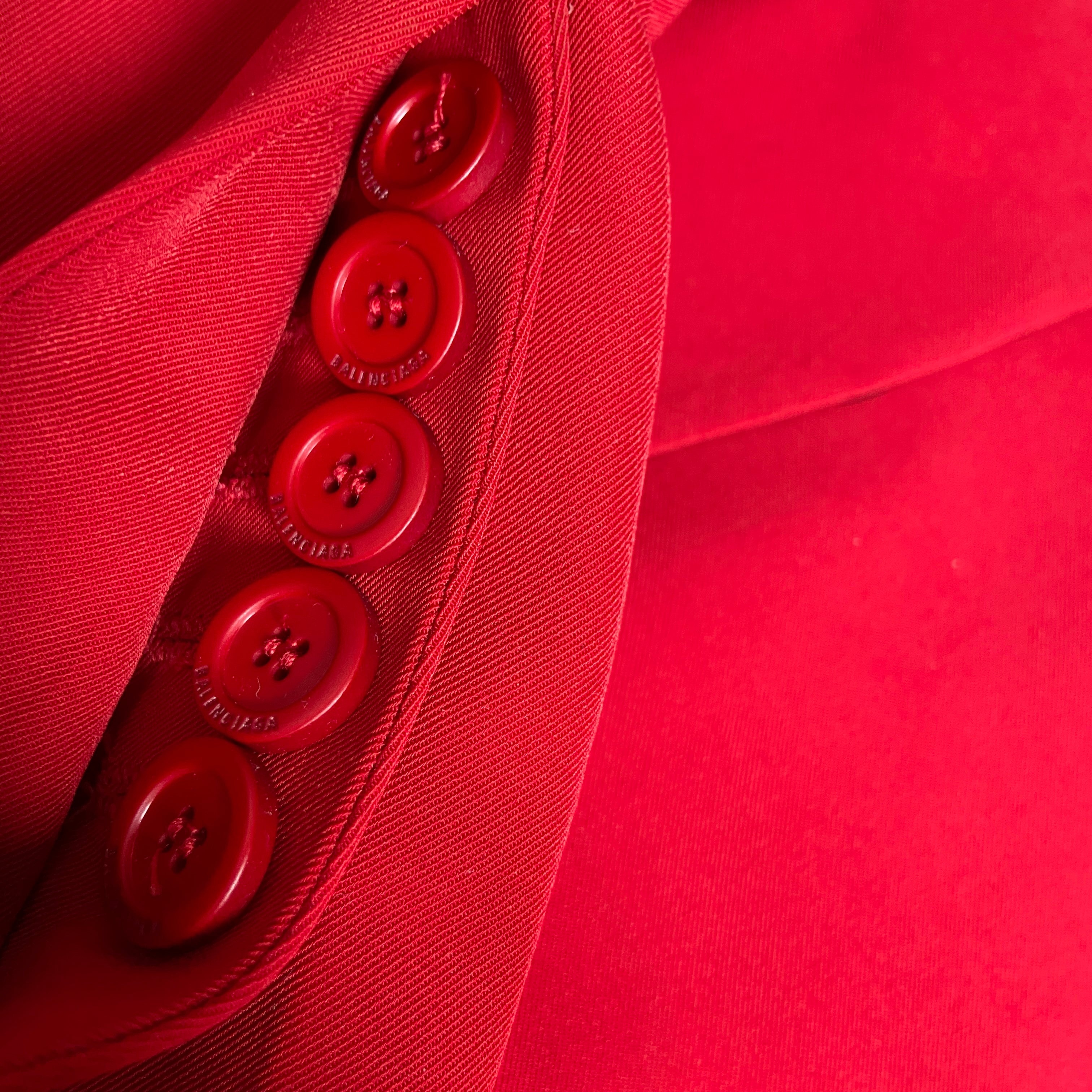 Balenciaga Bwnt ss19 runway set red 80s boxy shoulder blazer pants suit set 44 - 15