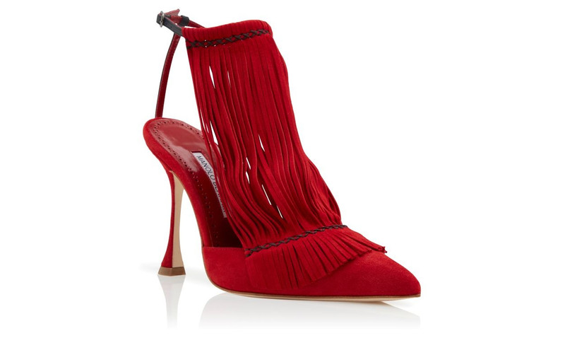 Red Suede Fringe 세부 펌프 3