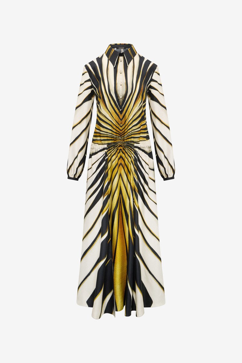 Ray Of Gold Print Silk Midi Dress 1