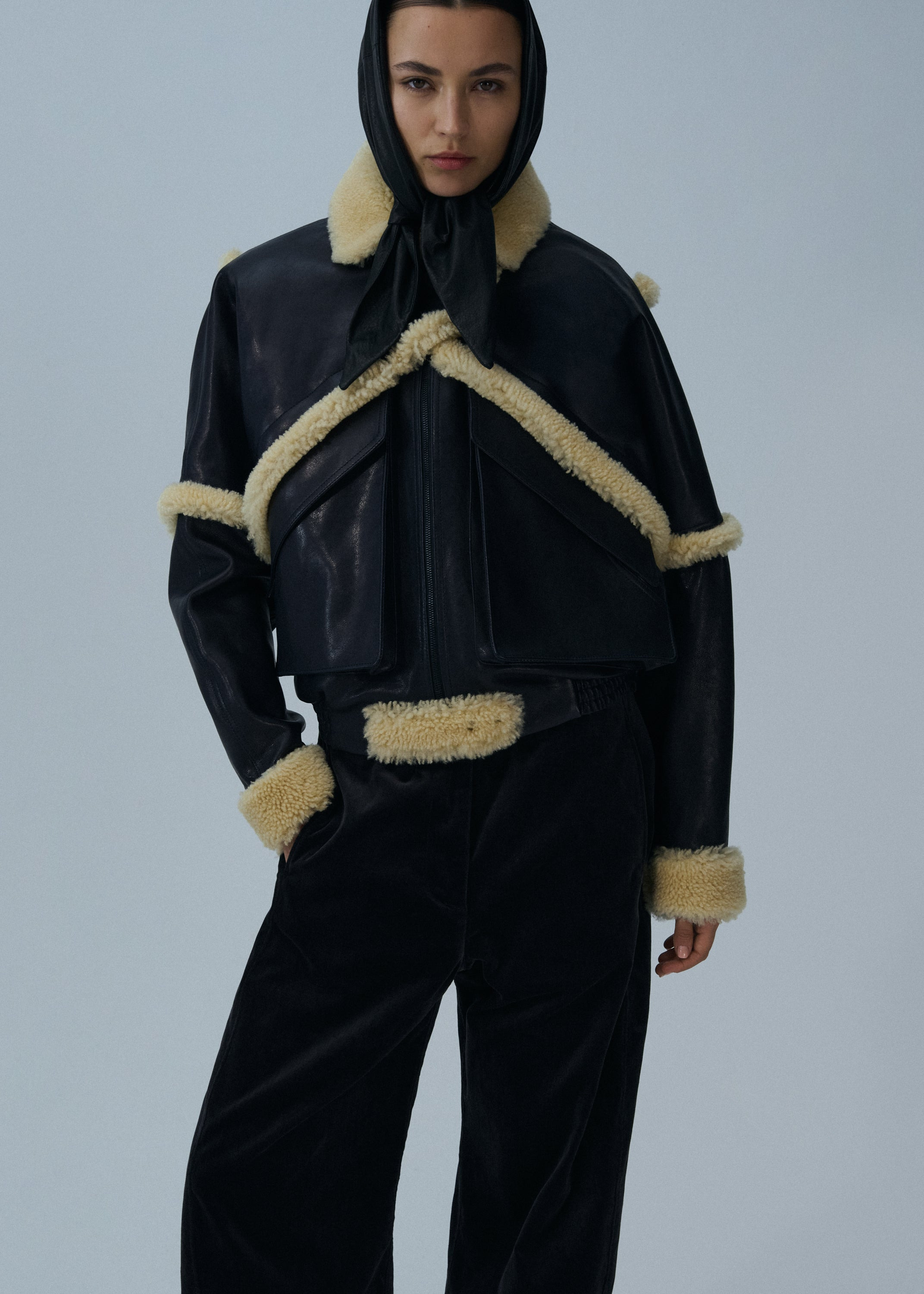 Shearling bomber jacket in navy - 3