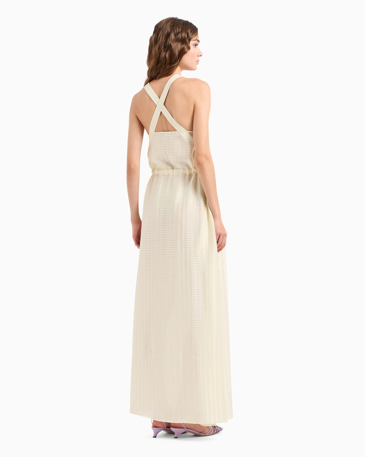 Drawstring dress with crossover shoulder straps and all-over rectangle motif - 3