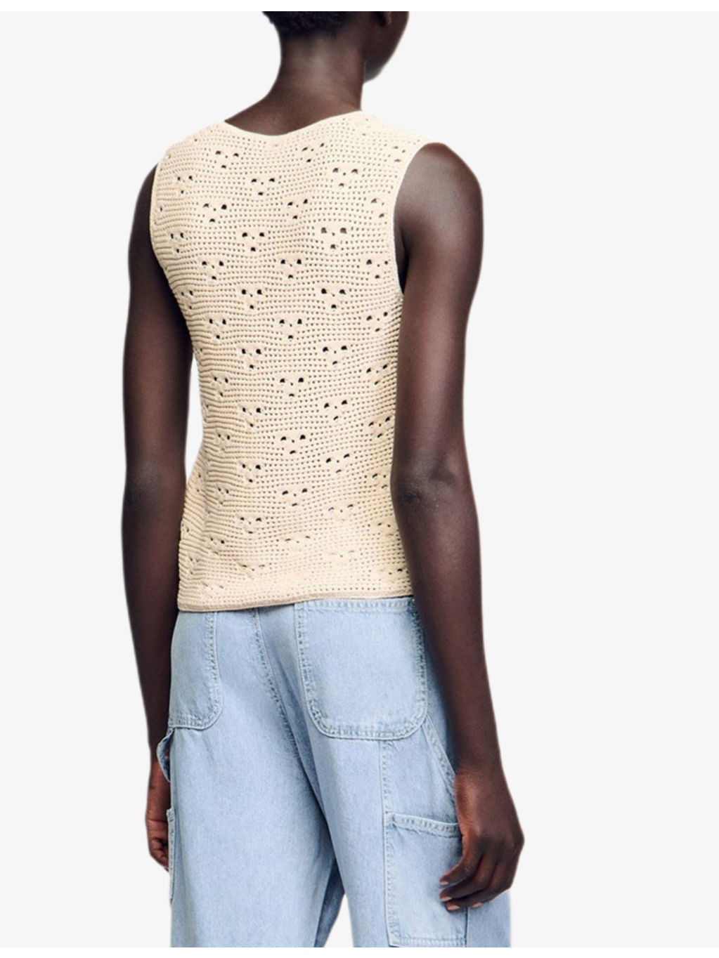 Flower-Embroidered V-Neck Sleeveless Crochet Cardigan - 4