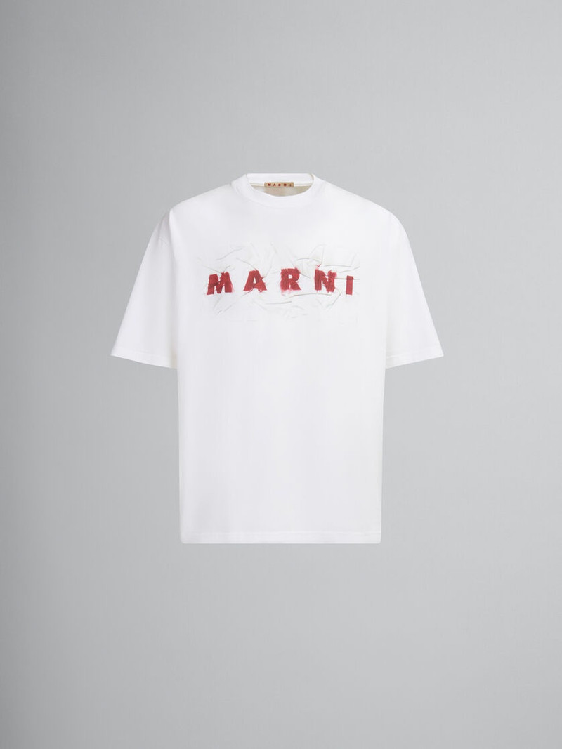 WHITE ORGANIC COTTON T-SHIRT WITH WRINKLED MARNI LOGO 1