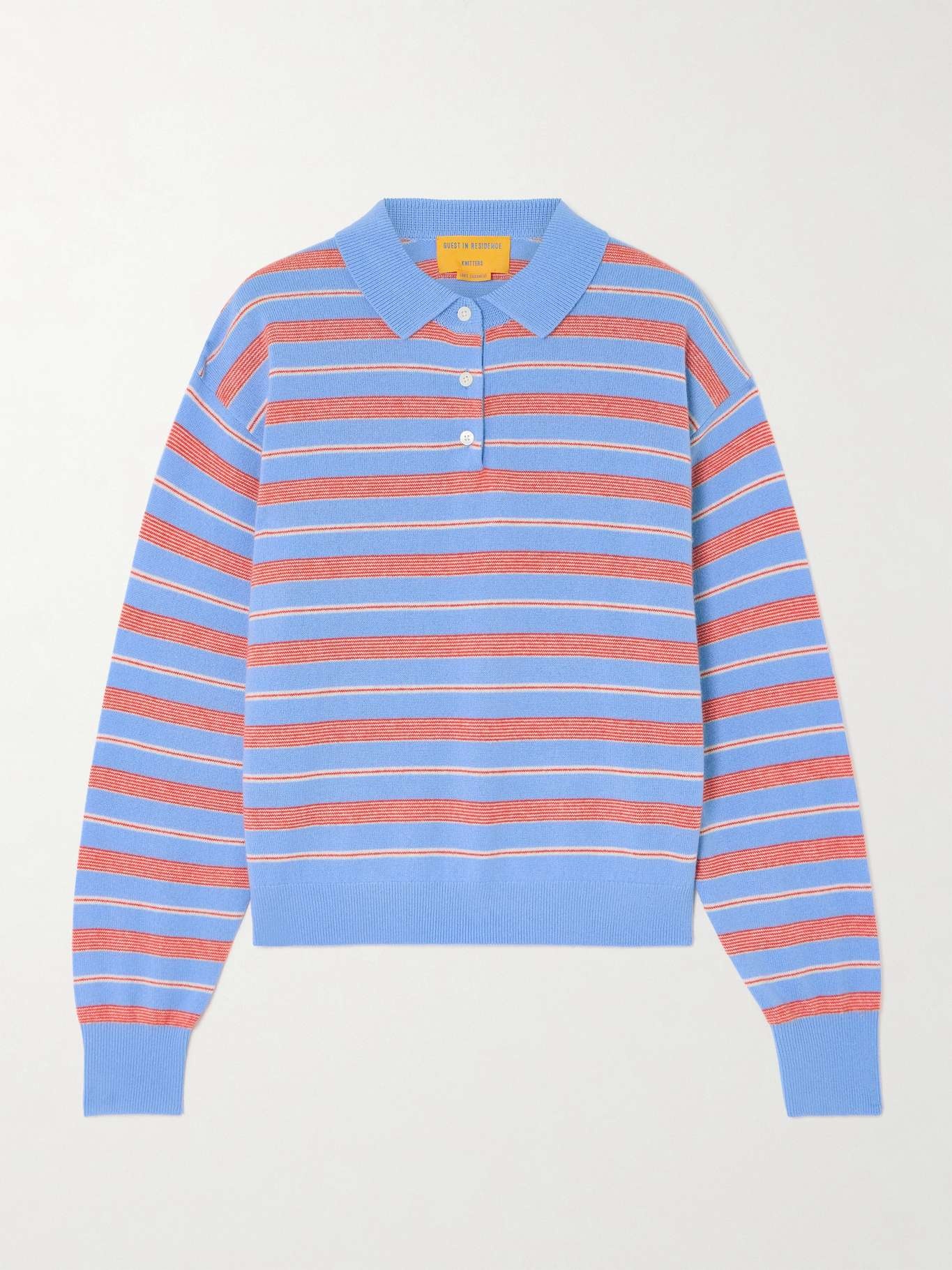 Striped cashmere polo sweater Blue - 1
