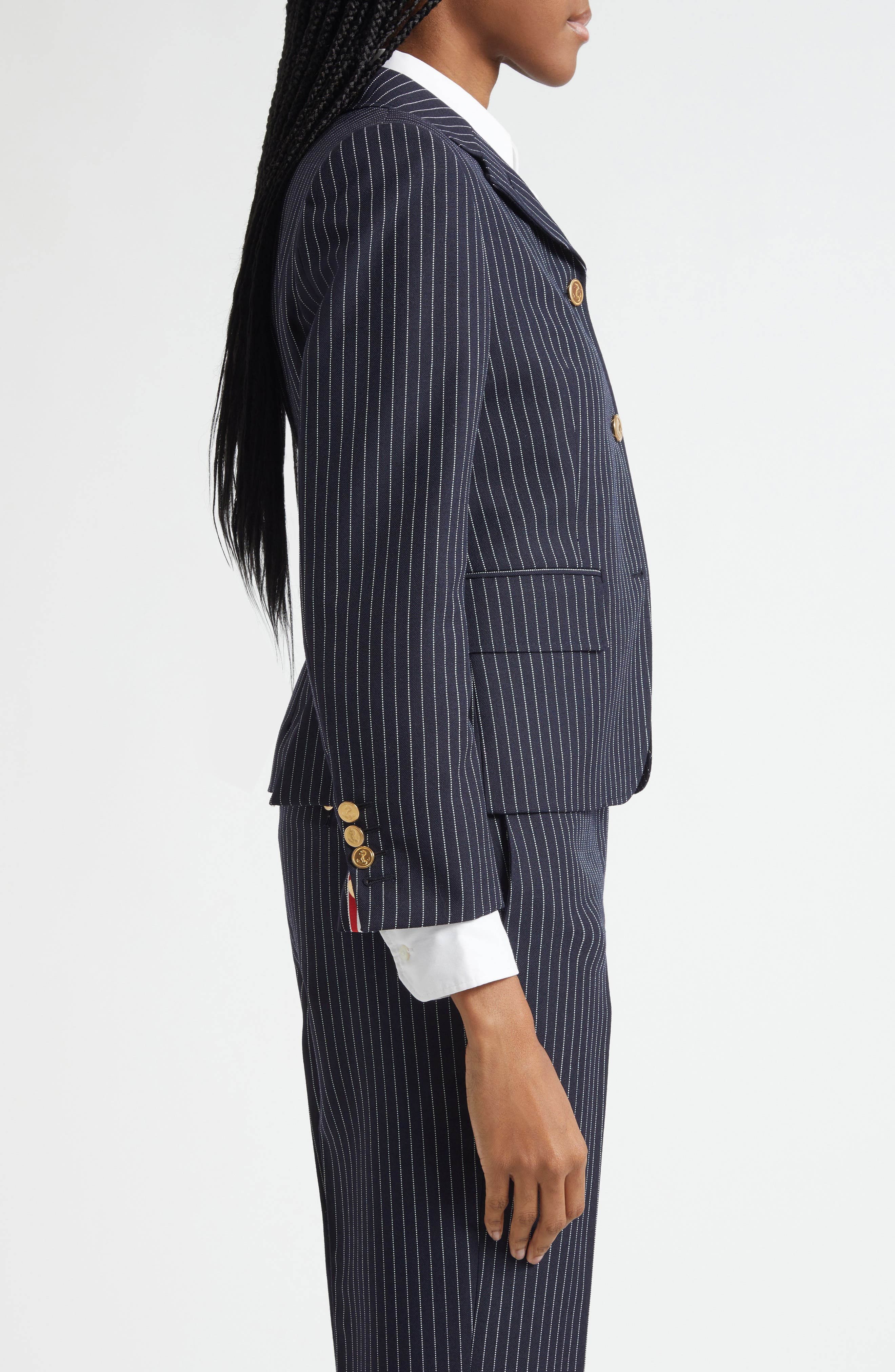 Thom Browne Pinstripe High Twist Wool Sport Coat in Navy at Nordstrom - 4
