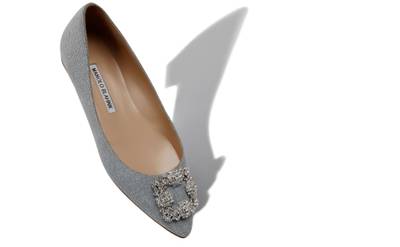 Manolo Blahnik Silver Glitter Fabric Jewel Buckle Flat Shoes outlook
