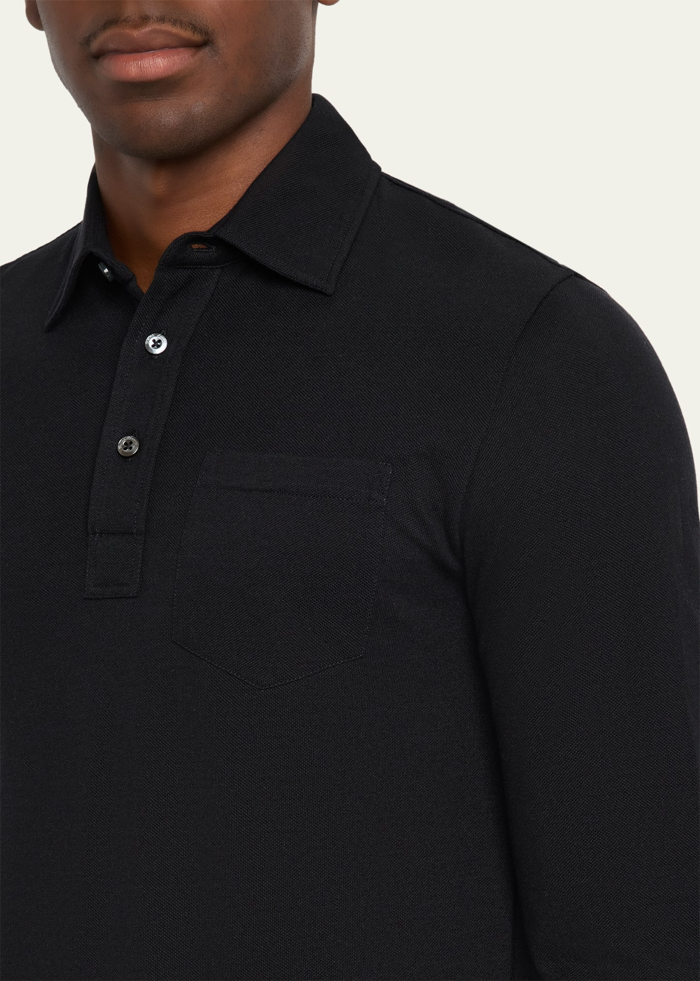 Men's Cotton and Cashmere Long-Sleeve Polo Shirt - 4