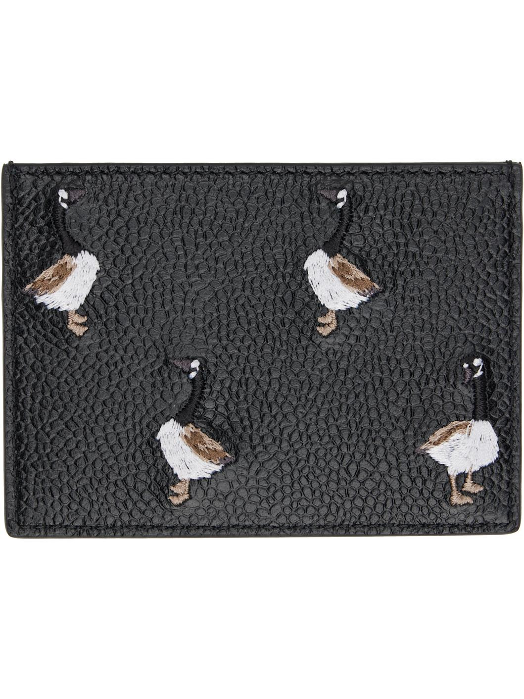 Black Pebble Grain Goose Embroidery Card Holder - 2